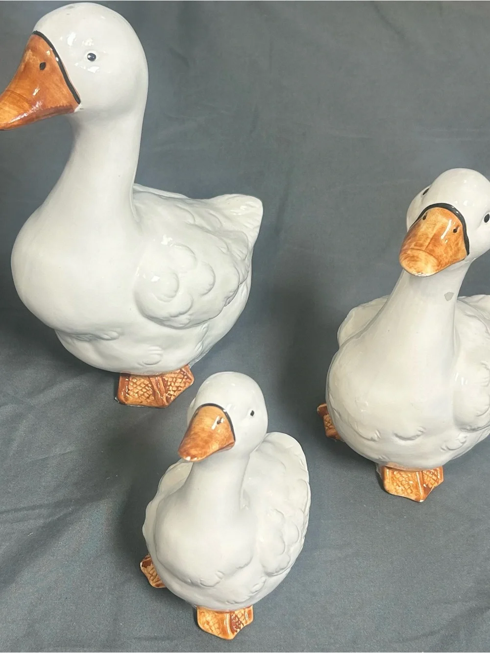 Ceramic Duck Figurine Set 3 White Goose Farmhouse Cottagecore Kitchen Decor